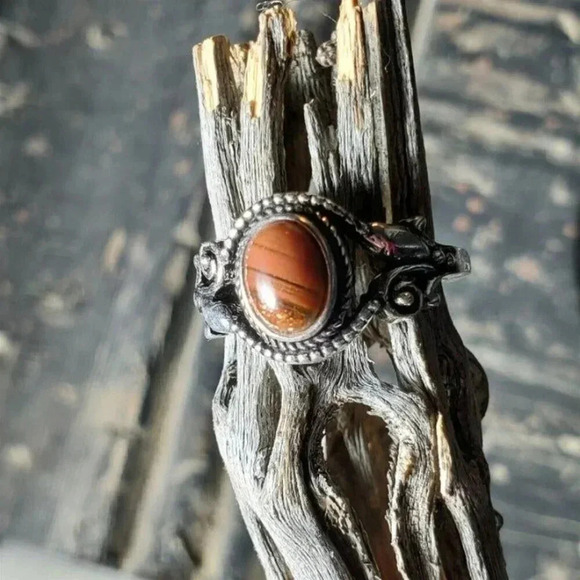 Artisan India Mahogany Obsidian 925 Sterling Silver Plated Gemstone Ring Sz 6.75 - Picture 4 of 9